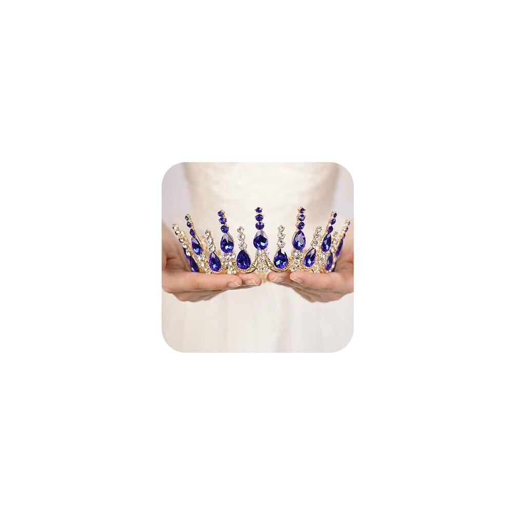 5379 Silver Tiaras and Crowns Blue Round Crystal Queen Crowns Princess